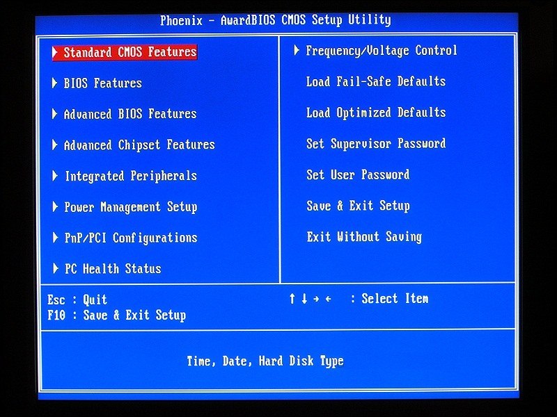 okno bios