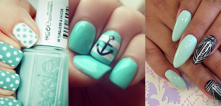 Stylowy i świeży manicure 2015: paznokcie w kolorze mięty, zdjęcie